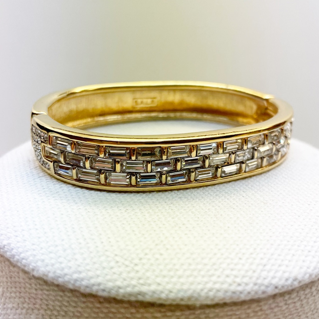 S.A.L. Swarovski Crystal Goldtone Hinged Cuff Bracelet With Faceted Vintage